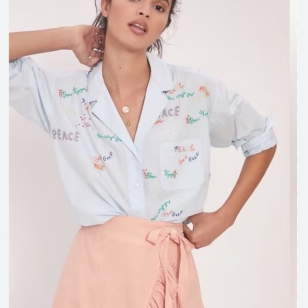 Maeve Anthropologie Bon Voyage Beaded cotton  Shirt size 4